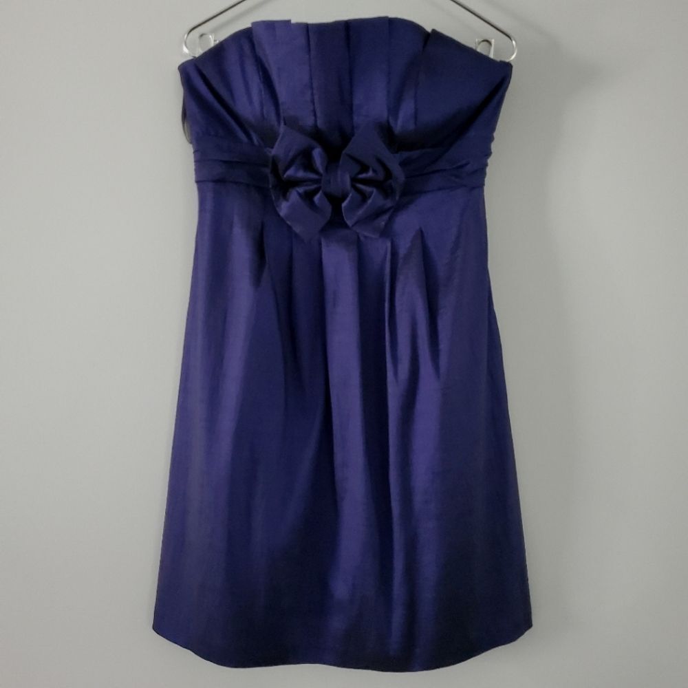 Jessica McClintock Strapless Navy Taffeta Party Dress Size 8